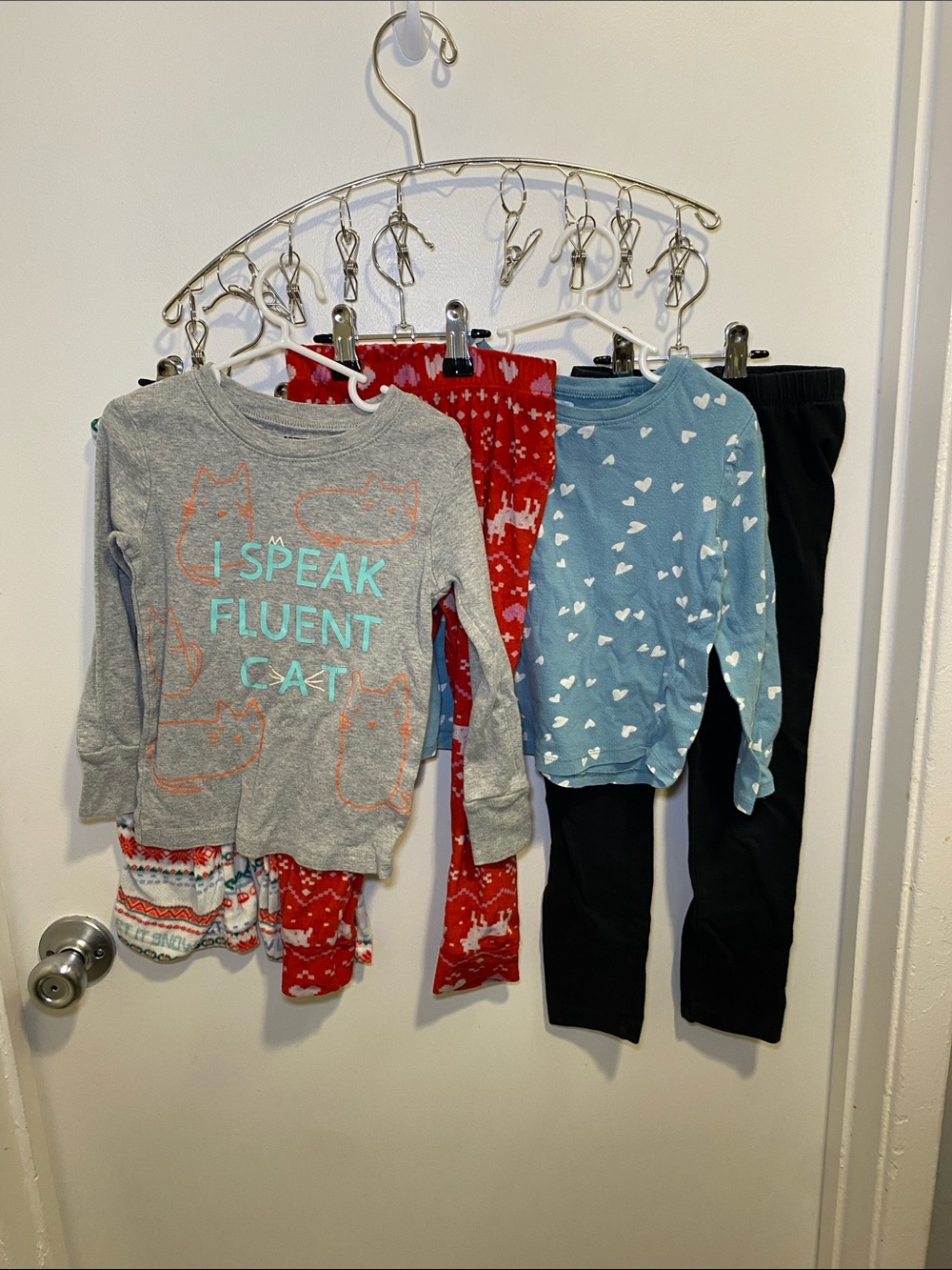 Kids Pajama bottoms, Long sleeve Tops and leggings 4T and white Pjs only one 2T.